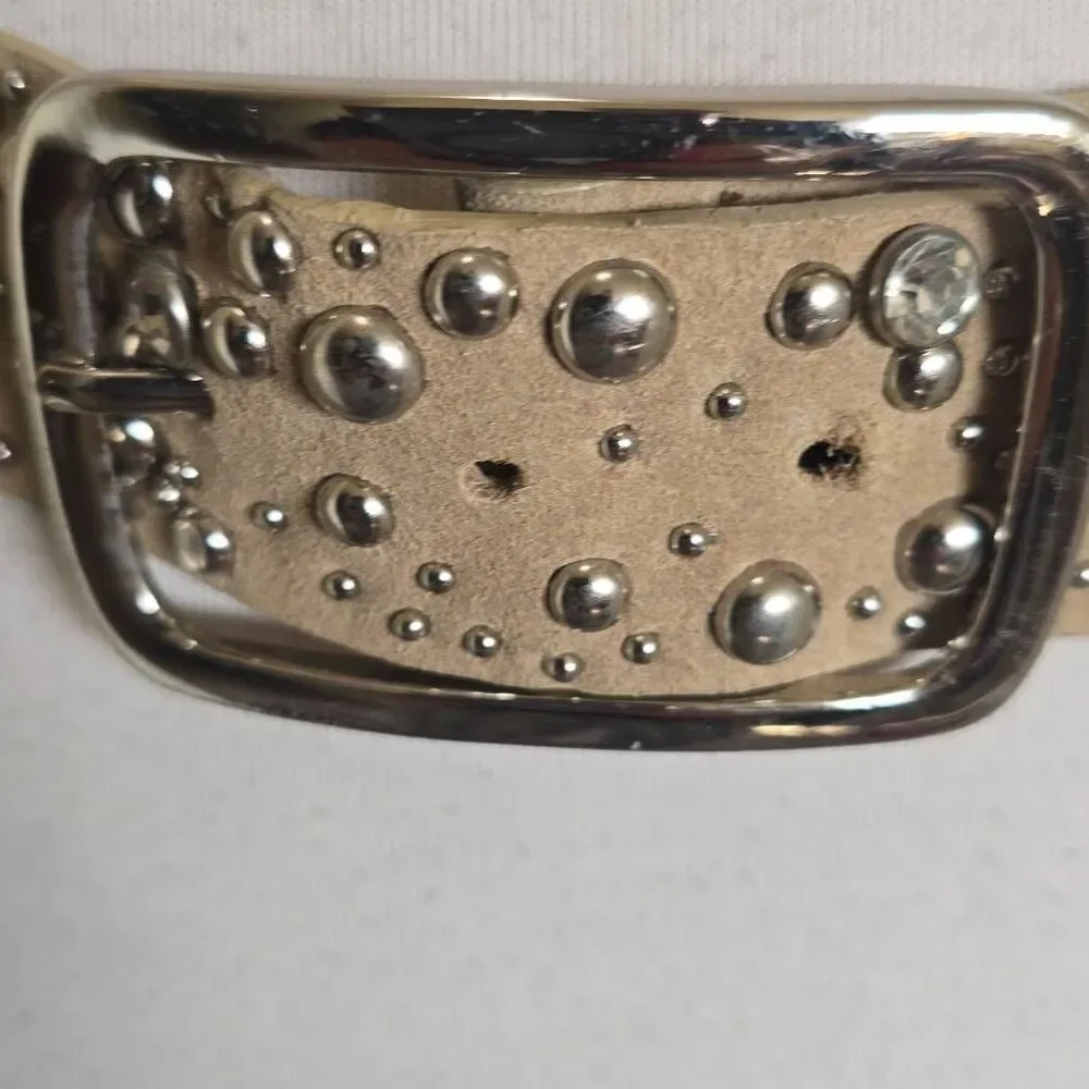 GUESS Vtg Y2K Genuine Suede RHINESTONE SILVER STUDDED Wmn 1.5